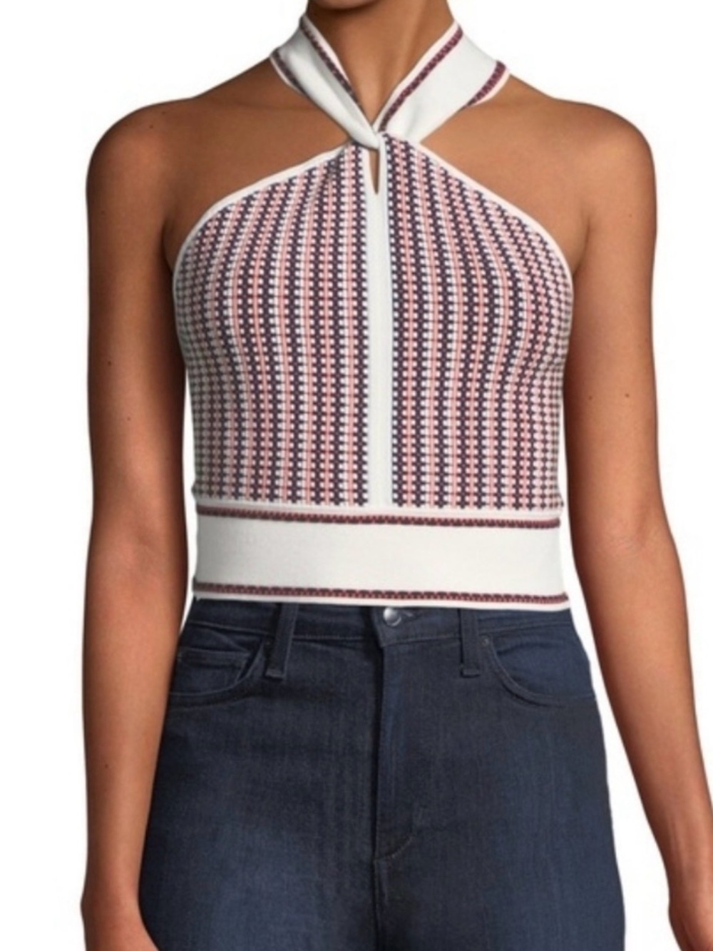 Club Monaco Raeni Knit Halter Top M Ivory Red Black